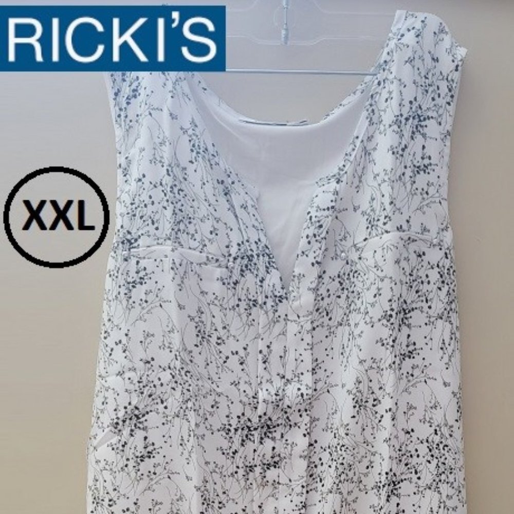 NWT RICKI'S MIXED MEDIA Floral Printed Sleeveless Summer HENLEY Tank TOP